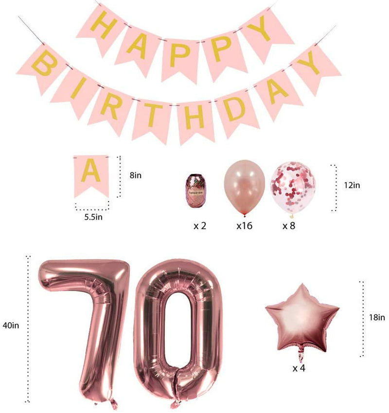 Rose Gold 70Th Birthday Decorations Party Supplies Gifts for Women - Create Unique Events with Happy Birthday Banner, 70 Number and Confetti Balloons Arts & Entertainment > Party & Celebration > Party Supplies Home Décor   