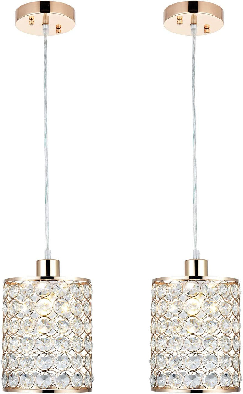 Mondaufie 2 Pack Crystal Pendant Light,Chrome Ceiling Pendant Lighting for Kitchen Island,Dining Room,Bar,Dimmable Chandelier with Long Cord,Chrome Finish