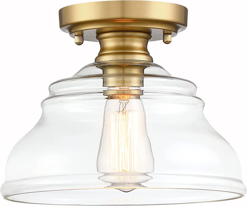 MEXO Industrial Pendant Lighting Fixture Clear Glass Shade Pendant Farmhouse 10" Close to Ceiling Lights Brushed Gold Hanging Chandelier for Hallway Bedroom, Kitchen Entryway Home & Garden > Lighting > Lighting Fixtures Mexo Gold  