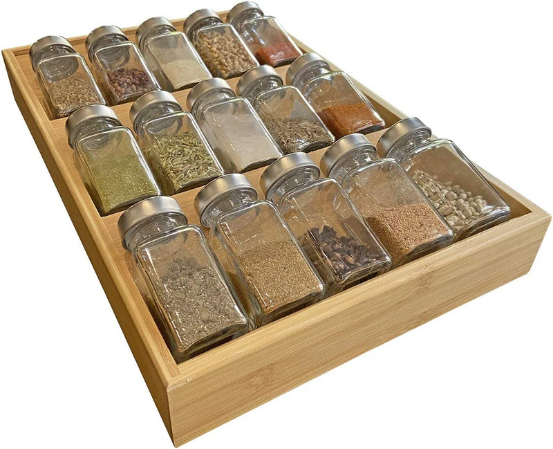 Simhoo Bamboo Spice Rack In-Drawer Kitchen Cabinet Spice 18 Bottle Holder Tray for Storage/Organizer 3-Tier Insert Home & Garden > Decor > Decorative Jars Simhoo Middle  