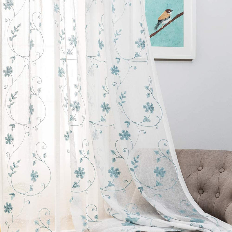 Floral Embroidery Gold Sheer Curtains 84 Inches Long, Rod Pocket Sheer Drapes for Living Room, Bedroom, 2 Panels, 52"X84", Semi Crinkle Voile Window Treatments for Yard, Patio, Villa, Parlor. Home & Garden > Decor > Window Treatments > Curtains & Drapes MYSTIC-HOME Floral Blue 52"Wx63"L 