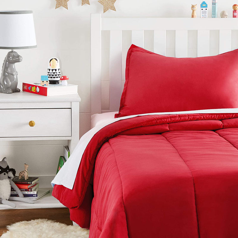 Kid'S Comforter Set - Soft, Easy-Wash Microfiber - Twin, White Anchors Home & Garden > Linens & Bedding > Bedding > Quilts & Comforters KOL DEALS Red Twin 