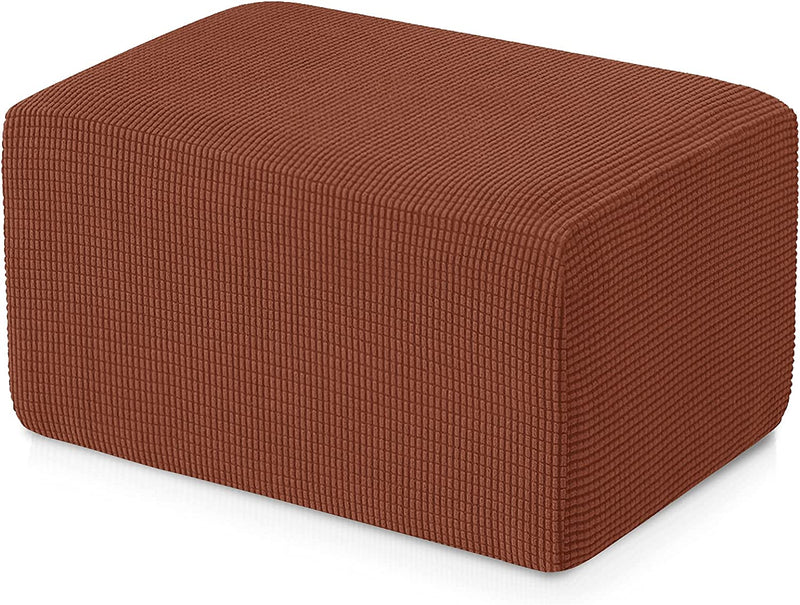 Subrtex Stretch Storage Ottoman Slipcover Protector Oversize Spandex Elastic Rectangle Footstool Sofa Slip Cover for Foot Rest Stool Furniture in Living Room (XL, Brick)