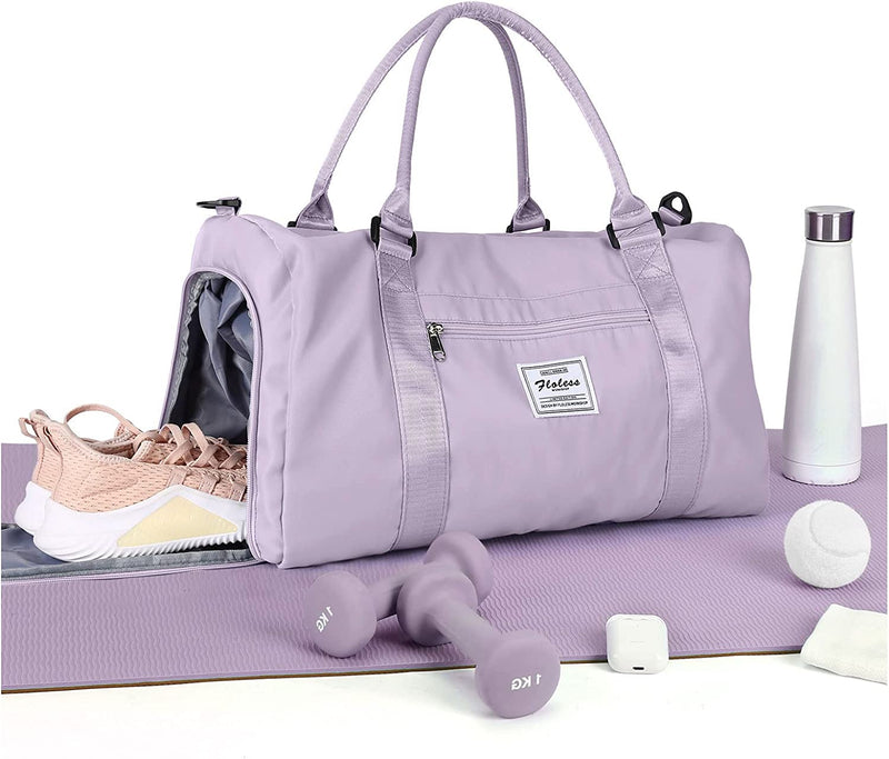 Gym Bag Womens Mens with Shoes Compartment and Wet Pocket,Travel Duffel Bag for Women for Plane,Sport Gym Tote Bags Swimming Yoga,Waterproof Weekend Overnight Bag Carry on Bag Hospital Holdalls Home & Garden > Household Supplies > Storage & Organization WISEPACK A3-Light Purple(Large) Large 