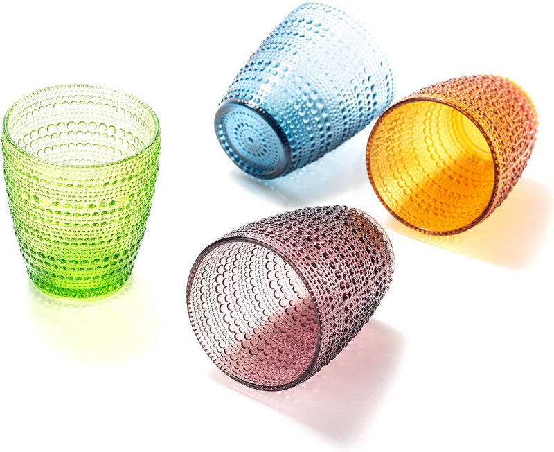 Hobnail Drinking Glasses Set of 4 Colored Vintage Glassware Farmhouse Holiday Decor 10 Oz Heavy Cups for Water Juice Milk Home & Garden > Kitchen & Dining > Tableware > Drinkware TIMEFOTO   