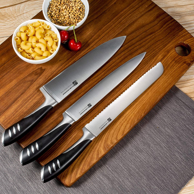 Premium 8-Piece German High Carbon Stainless Steel Kitchen Knives Set with Rubber Wood Block, Professional Double Forged Full Tang Chef Knife Set Home & Garden > Kitchen & Dining > Kitchen Tools & Utensils > Kitchen Knives ALLWIN-HOUSEWARE   