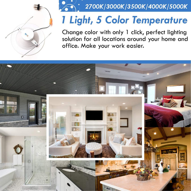 Mw 6 Inch 5 Selectable Color Temperature LED Downlight Retrofit with Smooth Trim, 2700/3000/3500/4000/5000K, Dimmable, 75W Incandescent Equal, 1100LM, Energy Star (1 Pack) Home & Garden > Lighting > Flood & Spot Lights MW LIGHTING   