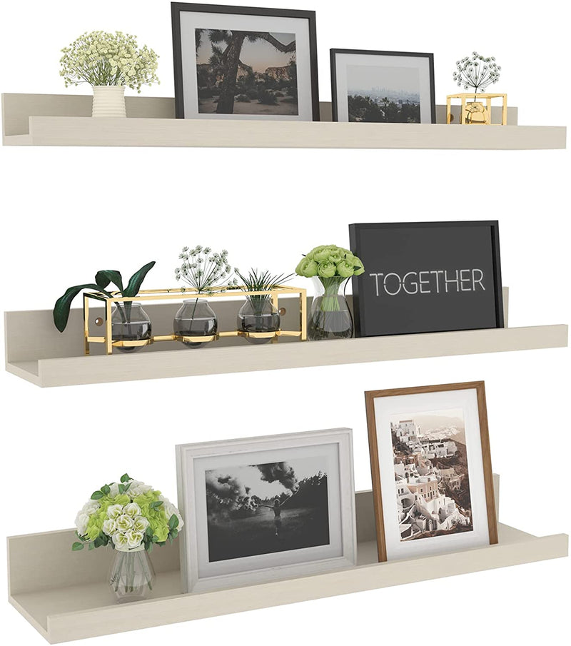 Giftgarden 47 Inch Long Floating Shelves for Wall, Rustic Picture Ledge Large Shelf for Living Room Bedroom Bathroom Kitchen, Set of 3 Different Sizes Furniture > Shelving > Wall Shelves & Ledges Giftgarden White 24 