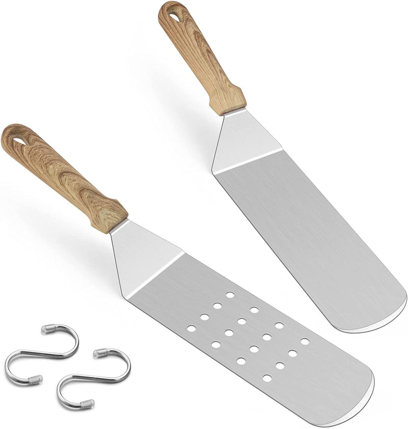 Metal Spatula Set, Hasteel Stainless Steel Griddle Spatula Tools Kit with Wooden Handle, Heavy Duty Long Pancake Flipper Burger Turner for BBQ Teppanyaki Flat Top Grilling Cooking Outdoor & Indoor Home & Garden > Kitchen & Dining > Kitchen Tools & Utensils HaSteeL ABS Core Handle  