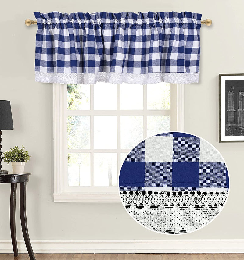 Light & Pro Black and White Gingham Check Curtain - Window Treatment Décor Panel for Kitchen Nursery Bedroom Livingroom - Buffalo Plaid Rod Pocket Curtains Pack of 2 - 50X63 Inch Home & Garden > Decor > Window Treatments > Curtains & Drapes Light & Pro Navy White 16x72 - Valance 