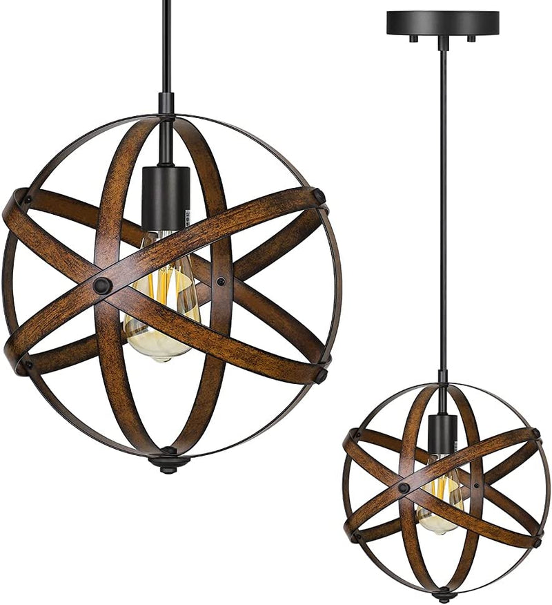 DEWENWILS Farmhouse Pendant Light, Vintage Ceiling Light Fixture 3 Light, Industrial Metal Globe, Wood Grain Paint, with Adjustable 5FT Cord, for Kitchen Island , Living Room, Entryway, Stairway Home & Garden > Lighting > Lighting Fixtures DEWENWILS 12inch  