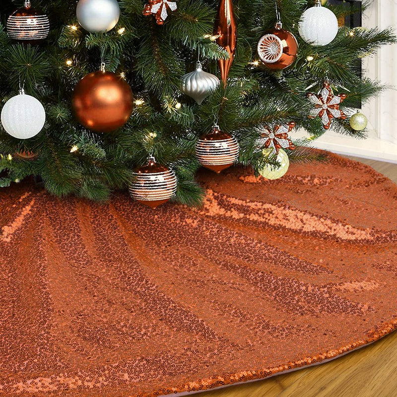 Orange Christmas Tree Skirt, 48 Inch/122 Cm Sequin Double Layers Xmas Tree Mat for Halloween&Fall Decorations Home & Garden > Decor > Seasonal & Holiday Decorations > Christmas Tree Skirts Junrui   