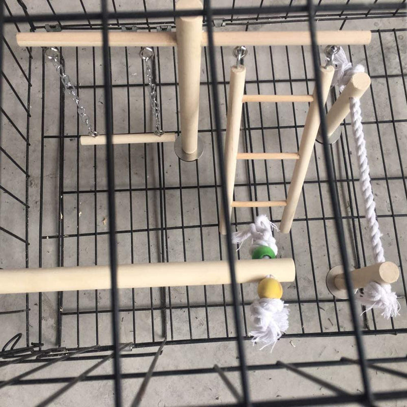 PINVNBY Parrot Climbing Ladder Swing Toy Natural Wood Bird Cage Play Gyms Playground Stand Rope Perch for Parakeet Cockatiel Conure Love Birds Finch African Grey Macaw Budgies Animals & Pet Supplies > Pet Supplies > Bird Supplies PINVNBY   