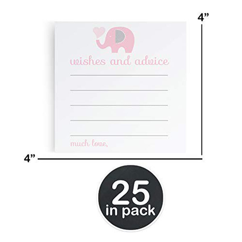 Pink Elephant Advice and Wishes Cards Pack of 25 Girls Baby Shower Games Well Wish Kids Birthday Time Capsule Cute Jungle Princess Animal Event Supply (4X4 Size) Paper Clever Party Arts & Entertainment > Party & Celebration > Party Supplies Paper Clever Party   