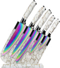 Rainbow Knife Set, Non Stick Kitchen Knives Set with Acrylic Block, 6 Piece Stainless Steel Knives, Marbling Handle Chef Quality for Home & Pro Use, Best Gift (White Handle) Home & Garden > Kitchen & Dining > Kitchen Tools & Utensils > Kitchen Knives WopZra White Handle  