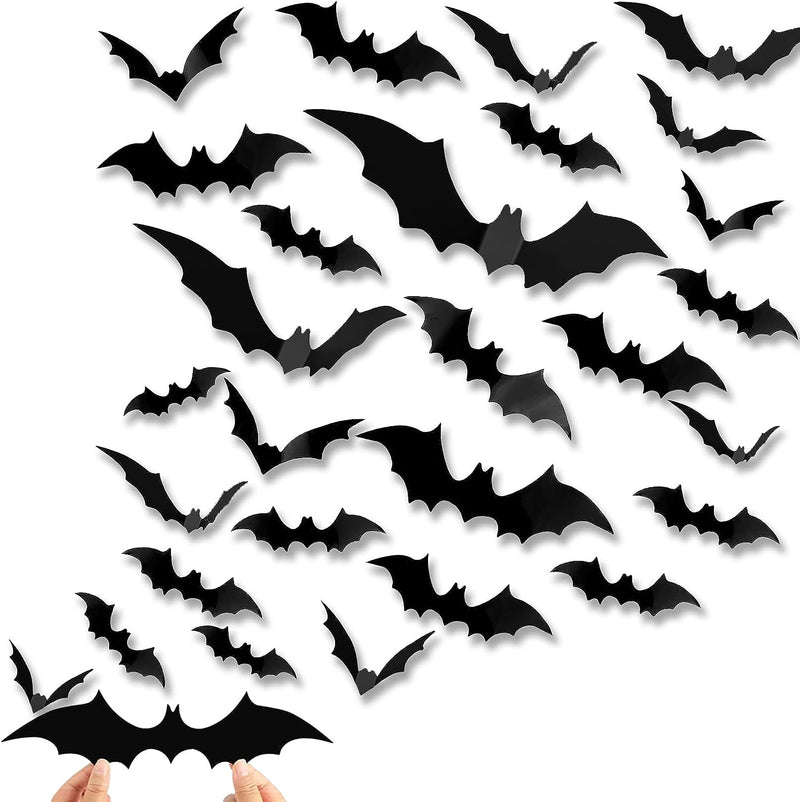 Bats Wall Decor Halloween Decorations,4 Size 122 Pcs 3D Bat Halloween Decorations Indoor, Spooky Hallowen Decorations for Bedroom Outdoor Porch Window Classroom,Waterproof Black Scary Bats  LAMZZP   