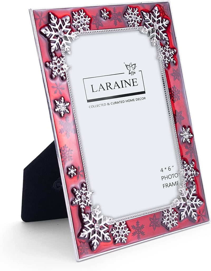 LARAINE Picture Photo Frame 4X6 Metal 4-Color Snowflake High Definition Glass Display Pictures for Tabletop Home Decorative Christmas Holiday Gift (White) Home & Garden > Decor > Picture Frames LARAINE Red  