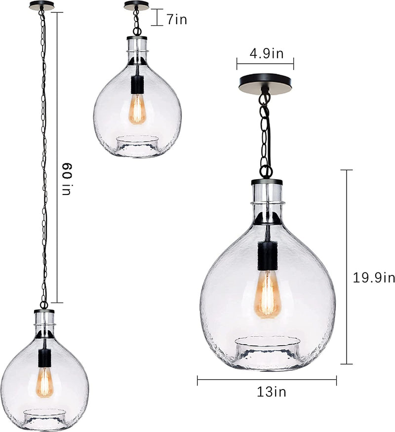 CASAMOTION Pendant Lighting Hand Blown Glass Light Fixtures Kitchen Island Drop Ceiling Hanging Vintage Chandelier Sunroom Farmhouse Dining Table Hallway Large Globe Recycled Clear 13" Inch Diam Home & Garden > Lighting > Lighting Fixtures CASAMOTION   