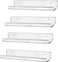 Hblife 15 Inches Black Acrylic Floating Wall Ledge Shelf, Wall Mounted Nursery Kids Bookshelf, Invisible Spice Rack, Clear 5MM Thick Bathroom Storage Shelves Display Organizer, Set of 2 Furniture > Shelving > Wall Shelves & Ledges HBlife Clear 15 inch 4Pack 