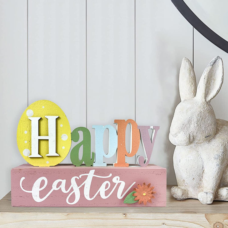 Eternhome Happy Easter Block Wooden Rustic Décor 2 Pack Vintage Rustic Sign Farmhouse Decoration for Table Gift Indoor Outdoor 8" X 5.7" Home & Garden > Decor > Seasonal & Holiday Decorations Eternhome   