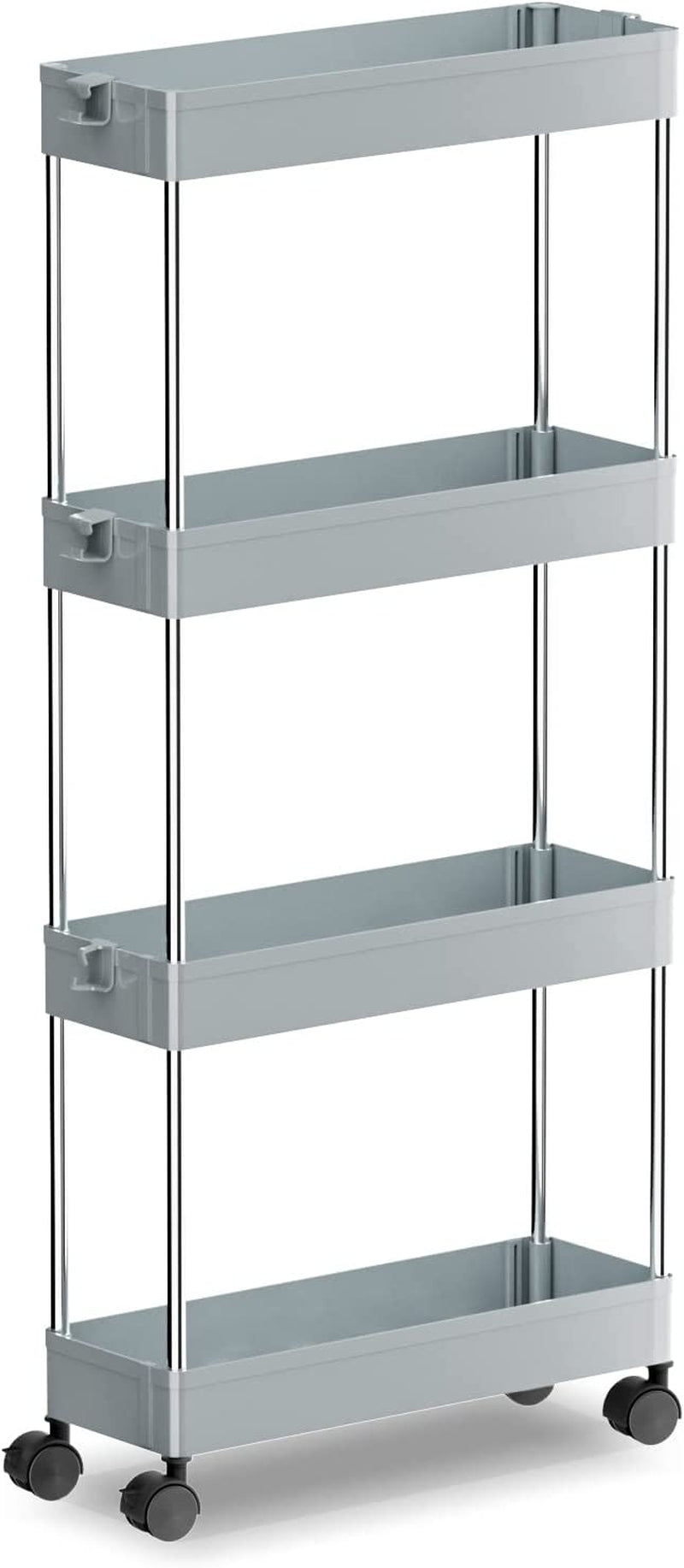 OTK Slim Storage Cart 3 Tier Mobile Shelving Unit Organizer, Utility Rolling Shelf Cart with Wheels for Bathroom Kitchen Bedroom Office Laundry Narrow Places，White Home & Garden > Household Supplies > Storage & Organization OTK 4 Tier-Grey Slim 