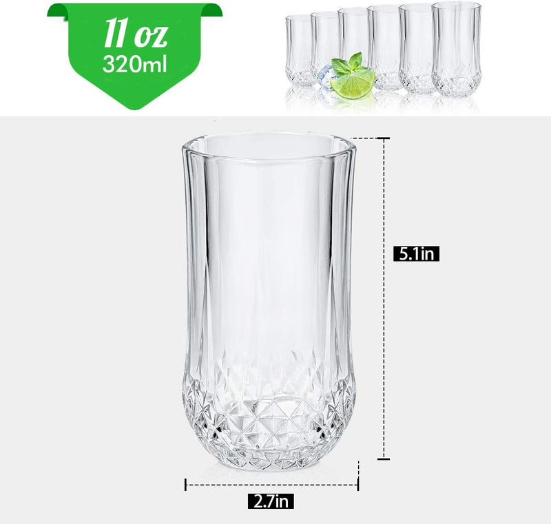 Elegant Highball Glasses Set of 12, Fancy Drinking Glasses 11-Oz, Clear Heavy Base Tall Bar Glass, Crystal Dinner Glasses Drinking for Water, Beer, Juice, Cocktails, Wine, Soda
