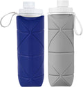 SPECIAL MADE 2Pack Collapsible Water Bottles Leakproof Valve Reusable BPA Free Silicone Foldable Water Bottle for Sport Gym Camping Hiking Travel Sports Lightweight Durable 20Oz 600Ml Sporting Goods > Outdoor Recreation > Winter Sports & Activities SPECIAL MADE Grey+blue  