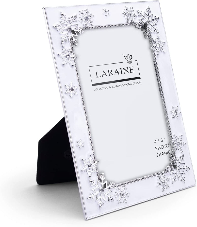 LARAINE Picture Photo Frame 4X6 Metal 4-Color Snowflake High Definition Glass Display Pictures for Tabletop Home Decorative Christmas Holiday Gift (White)