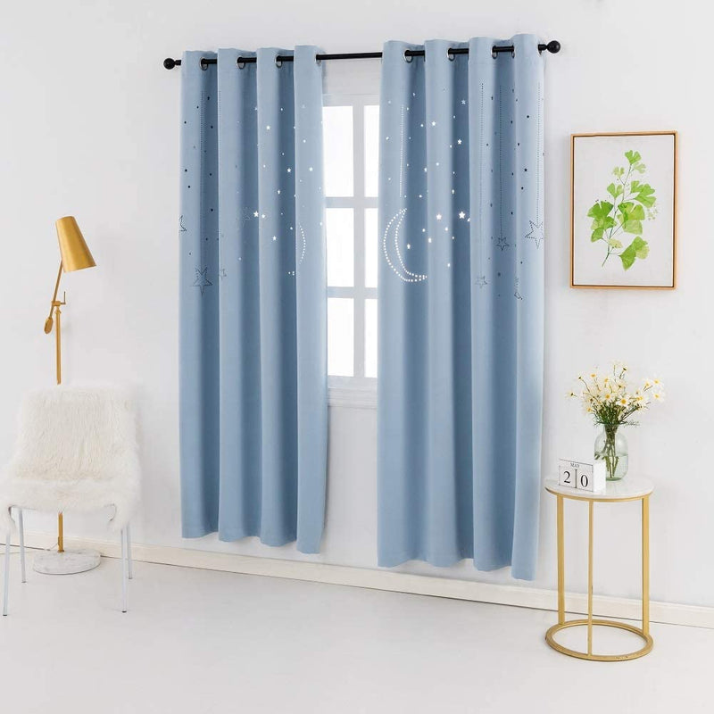 MANGATA CASA Kids Blackout Curtains with Moon & Star for Bedroom-Cutout Galaxy Window Curtains & Drapes with Grommet for Nursery Living Room-Baby Curtains 63 Inch Length 2 Panels(Beige 52X63In) Home & Garden > Decor > Window Treatments > Curtains & Drapes MANGATA CASA Baby Blue 52x96inch-2panels 