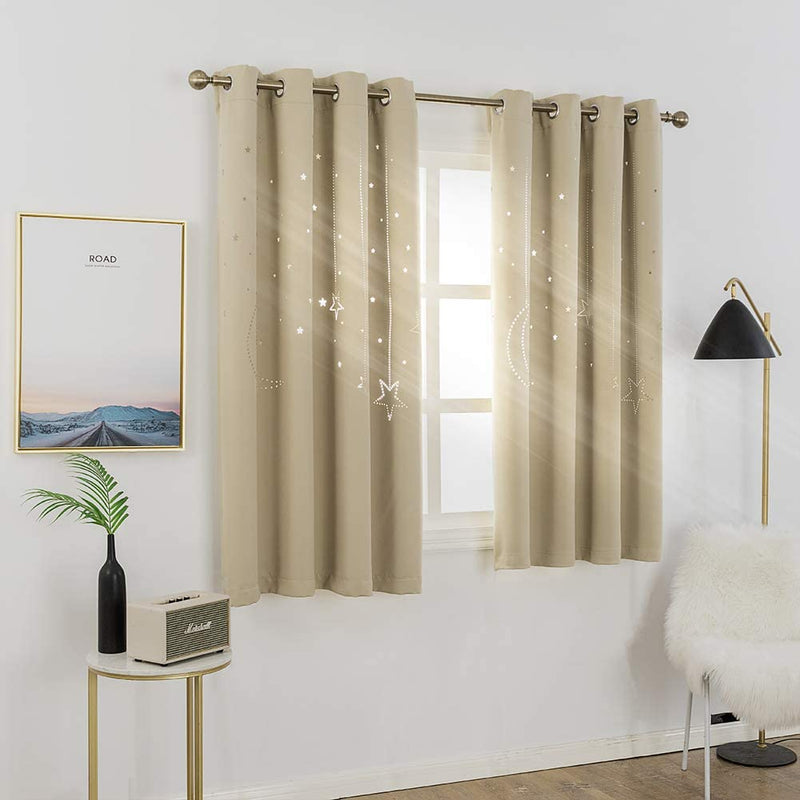 MANGATA CASA Kids Blackout Curtains with Moon & Star for Bedroom-Cutout Galaxy Window Curtains & Drapes with Grommet for Nursery Living Room-Baby Curtains 63 Inch Length 2 Panels(Beige 52X63In) Home & Garden > Decor > Window Treatments > Curtains & Drapes MANGATA CASA Beige 52x84inch-2panels 