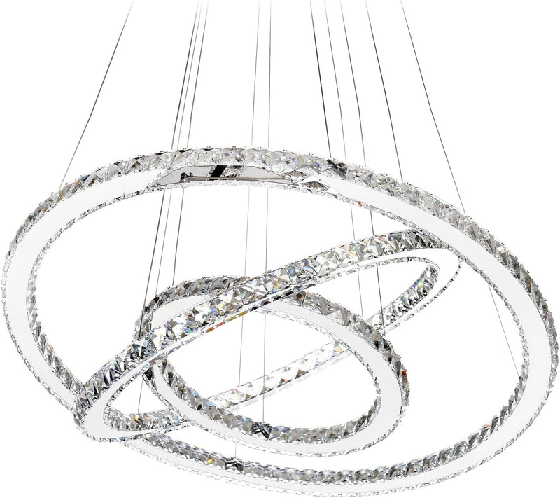MEEROSEE Crystal Chandeliers Modern LED Ceiling Lights Fixtures Chandelier Lighting Dining Room Pendant Lights Contemporary 3 Rings Adjustable Stainless Steel Cable DIY Design Home & Garden > Lighting > Lighting Fixtures > Chandeliers MEEROSEE Lighting Cool White 3r 27.6" 