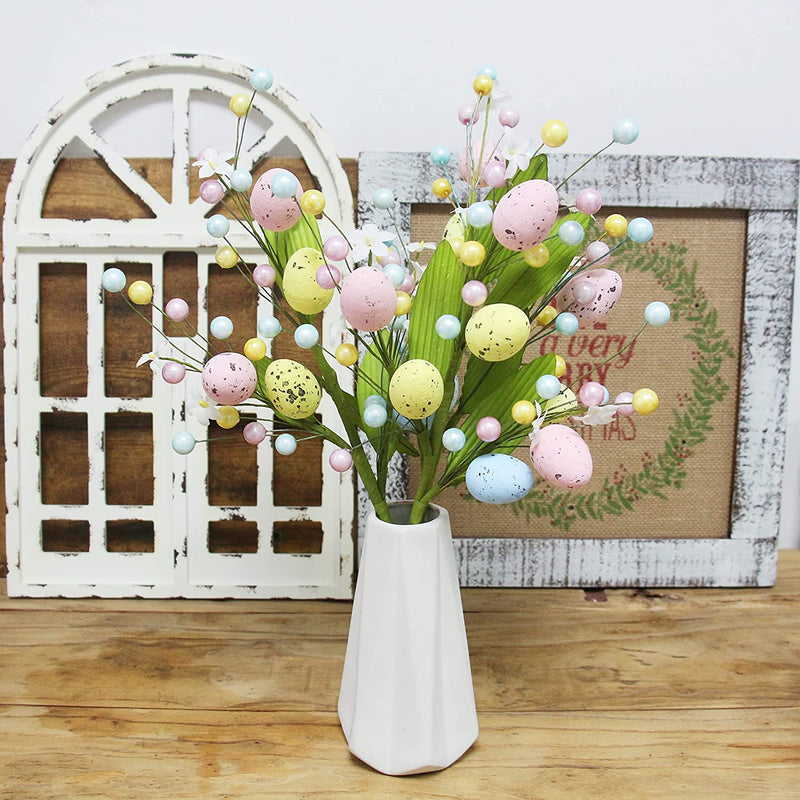 Tinsow Artificial Easter Flower, 3 Pcs Easter Spray with Easter Eggs and Colorful Berries Decorative Spring Floral Stems Speckled Easter Egg Twig Branches for Easter, Floral Arrangement Centerpiece Home & Garden > Decor > Seasonal & Holiday Decorations Tinsow   