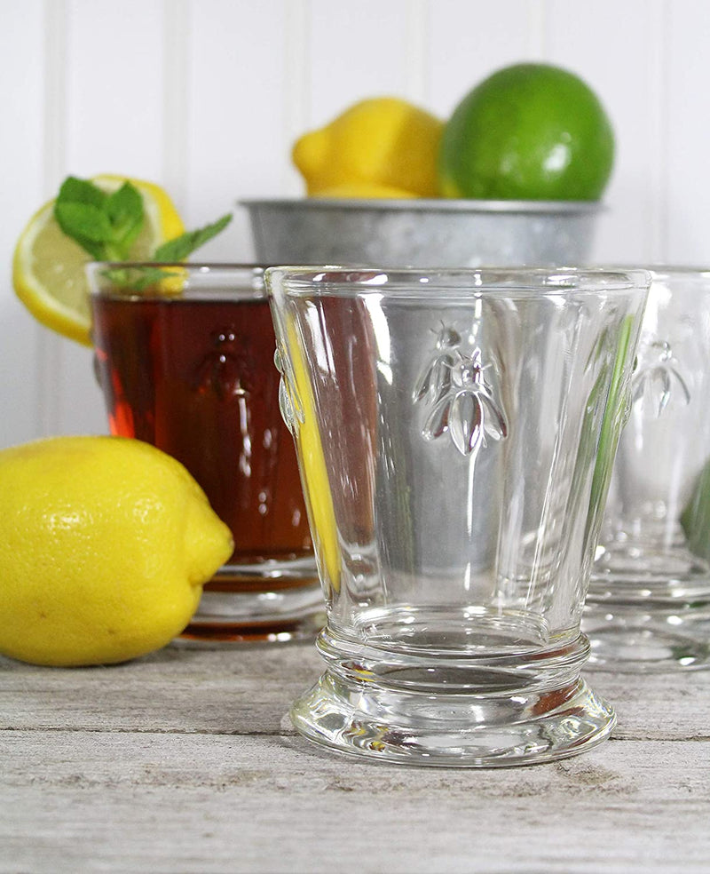 Napoleon Bee Tumblers Set of 6 - 9 Oz - Clear Glass Tumbler W/ the French Bee Embossed Design - Fine French Glassware, Drinking Glasses, Heavy Water Glasses, Dishwasher Safe Juice Glasses Home & Garden > Kitchen & Dining > Tableware > Drinkware La Rochere   