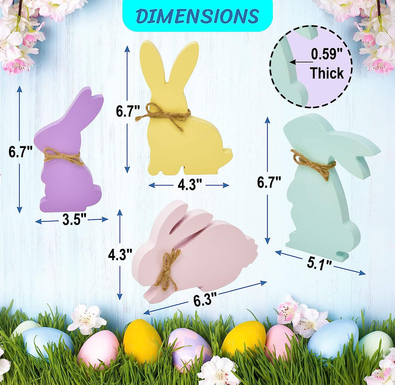 4 Easter Bunny Table Decorations Centerpieces Decorative Wooden Spring Shaped Bunnies Rabbit Table Top Sign Decor Wood Rustic Farmhouse Tabletop for Office Dining Room Mantle Home Party Supplies Home & Garden > Decor > Seasonal & Holiday Decorations Gift Boutique   