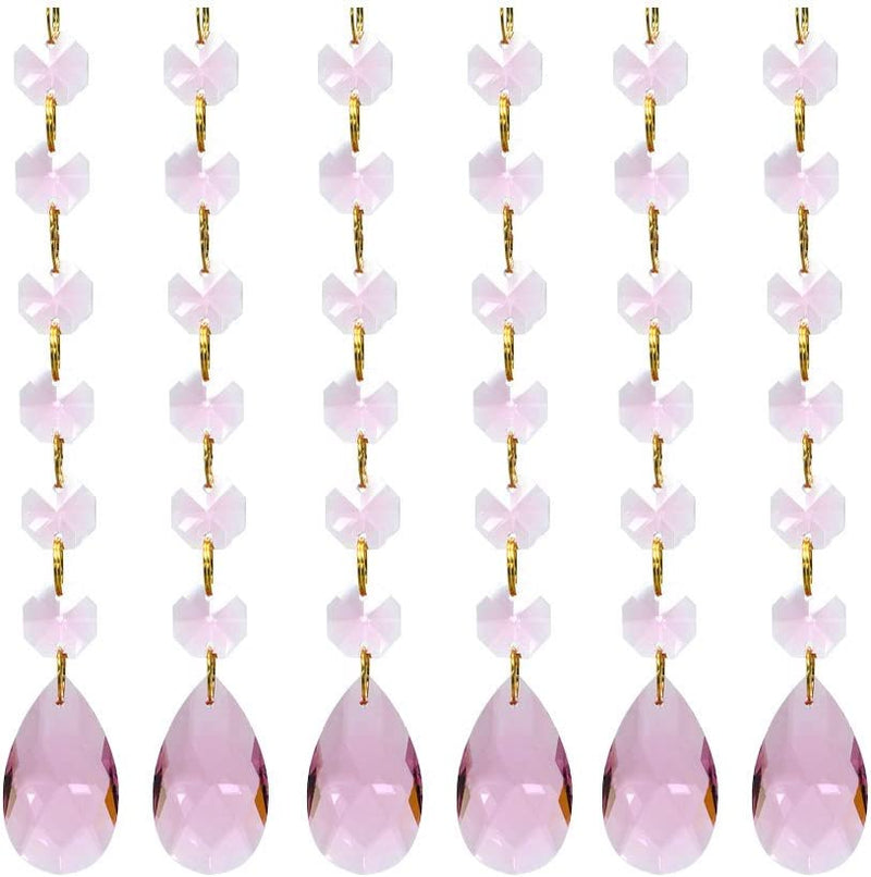 Poproo Teardrop Pendant Octagon Crystal Glass Beads Pendants for Chandelier Lamp Curtain Decor, 6-Pack (Blue) Home & Garden > Lighting > Lighting Fixtures > Chandeliers Poproo Pink  