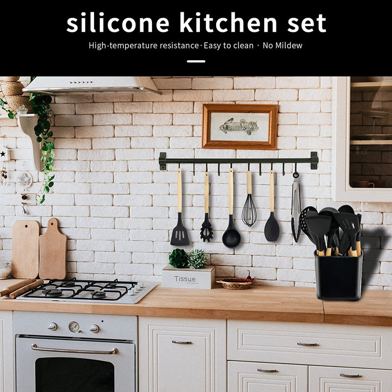 Kitchen Tools Silicone Kitchenware 13 Piece Sets Non-Stick Pot Spatula Kitchen Tools Cooking Spatula Set (Black)(Bpa Free) Home & Garden > Kitchen & Dining > Kitchen Tools & Utensils Eweniar   