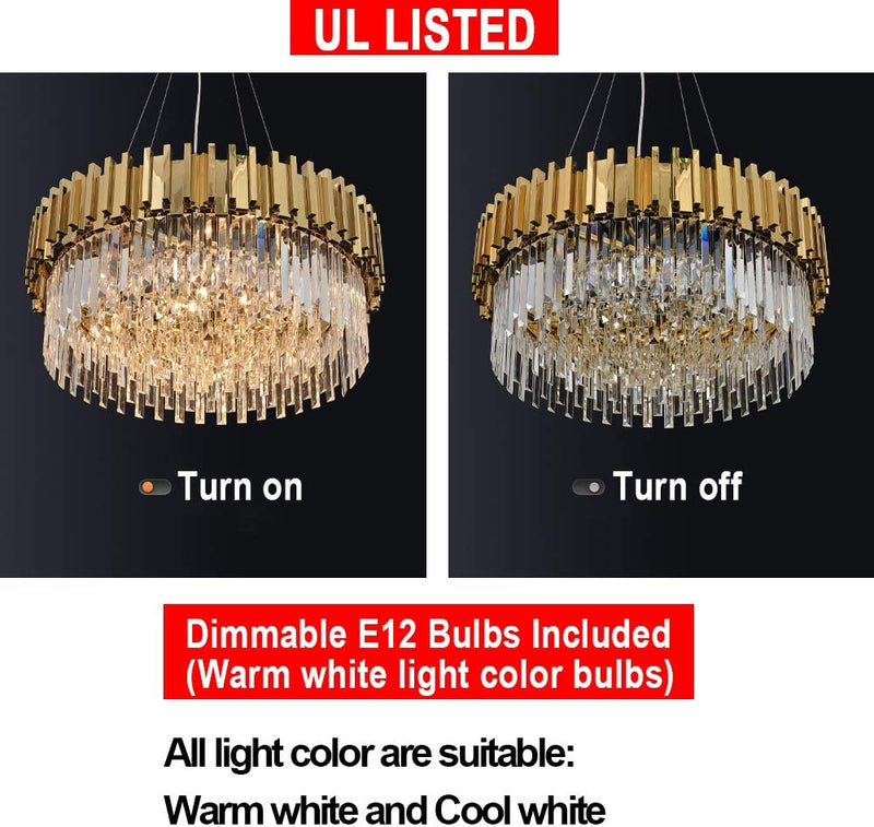 MEEROSEE Gold Chandelier Lighting Crystal Chandeliers Pendant Lights Fixture with Stainless Steel Shade Island Chandeliers Ceiling Dining Room Living Room Contemporary Kitchen Dimmable 12-Lights Home & Garden > Lighting > Lighting Fixtures > Chandeliers MEEROSEE Lighting   