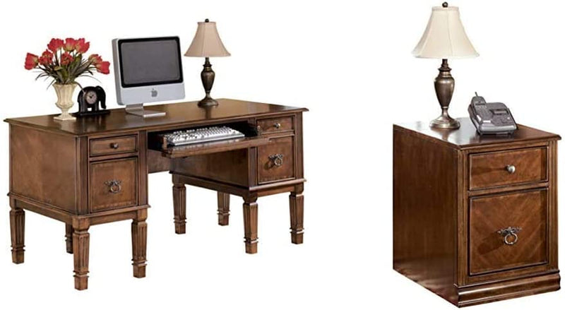 Signature Design by Ashley Hamlyn Traditional Home Office Desk with Storage and Pull Out Tray, Medium Brown Home & Garden > Household Supplies > Storage & Organization Signature Design by Ashley Large Desk + File Cabinet  