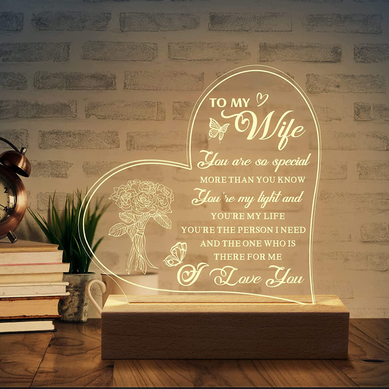 PRSTENLY Anniversary Wedding Gifts for Wife Night Light, to My Wife Gifts Engraved Night Lamp with Wooden Base, Engagement Birthday Gifts for Wife from Husband Home & Garden > Lighting > Night Lights & Ambient Lighting PRSTENLY To My Wife  