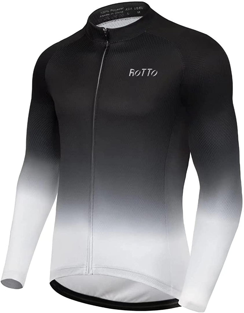 ROTTO Cycling Jersey Mens Bike Shirt Long Sleeve Gradient Color Series Sporting Goods > Outdoor Recreation > Cycling > Cycling Apparel & Accessories ROTTO 07 Black-white Medium 