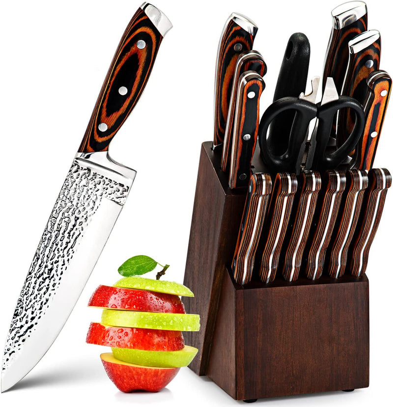 Knife Set, 15-Piece Kitchen Knife Set, Ultra Sharp German Stainless Steel Kitchen Knife Set with Block ，Ergonomic Handle Full Tang Forged Gift with Premium Box Home & Garden > Kitchen & Dining > Kitchen Tools & Utensils > Kitchen Knives DMZAOTI   