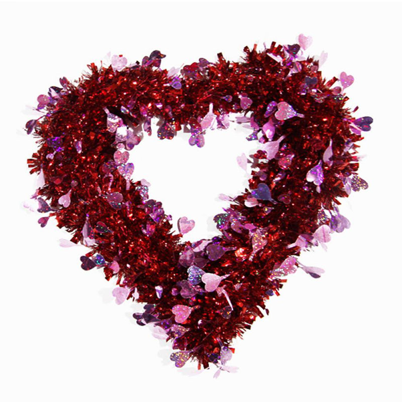 Red Tinsel Heart Wreath Decorations - Heart Shaped Decor for Front Door Wall - Valentine Day Wreath Decorations Outdoor Indoor - Artificial Heart Decorations for Party, 12 Inch Home & Garden > Decor > Seasonal & Holiday Decorations Hardlegix Red  