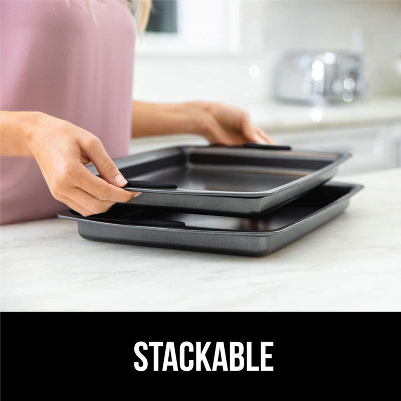 Gorilla Grip Durable Non Stick Cookie Baking Sheets, Set of 2, No Bending or Warping, Perfect for One-Pan Meals, Easy Clean Up, Cooking Tray, Better Grip with Silicone Handles, 17.3X11.75 Inch, Black Home & Garden > Kitchen & Dining > Cookware & Bakeware Hills Point Industries, LLC   