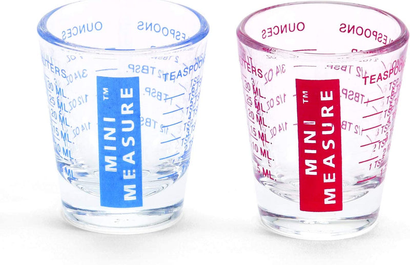 Kolder Mini Measure Heavy Glass, 20-Incremental Measurements Multi-Purpose Liquid and Dry Measuring Shot Glass, Red and Blue, Set of 2 Home & Garden > Kitchen & Dining > Barware Harold Import Company, Inc. Red and Blue Set of 2 