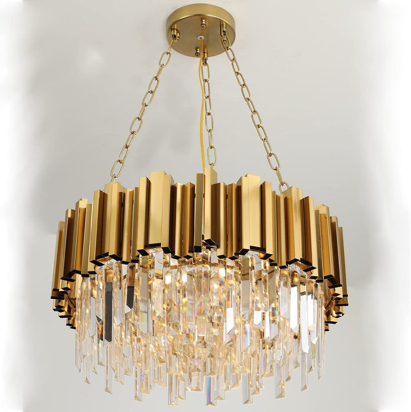 Modern Chandeliers Crystal with Light Gold Crystal Chandelier Hanging Ceiling Light Fixture 9 Lights Chandelier Modern Crystal round Pendant Light Fixture Dining Room Living Room Bedroom W22In Home & Garden > Lighting > Lighting Fixtures > Chandeliers AKDXIRUN   