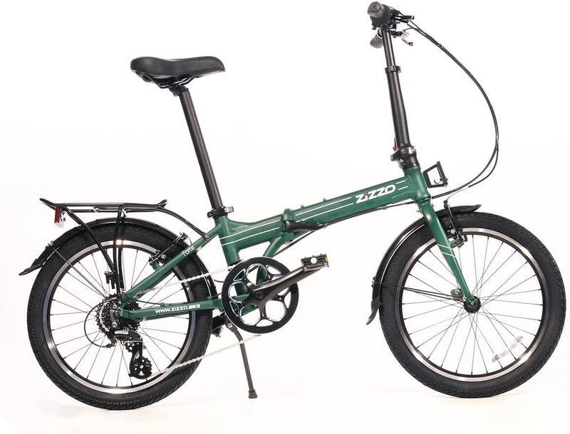 Zizzo Forte Heavy Duty Folding Bike-Lightweight Aluminum Frame Genuine Shimano 20-Inch Folding Bike with Fenders, Rack and 300 Lbs Weight Limit Sporting Goods > Outdoor Recreation > Cycling > Bicycles ZIZZO Green 8 20" 