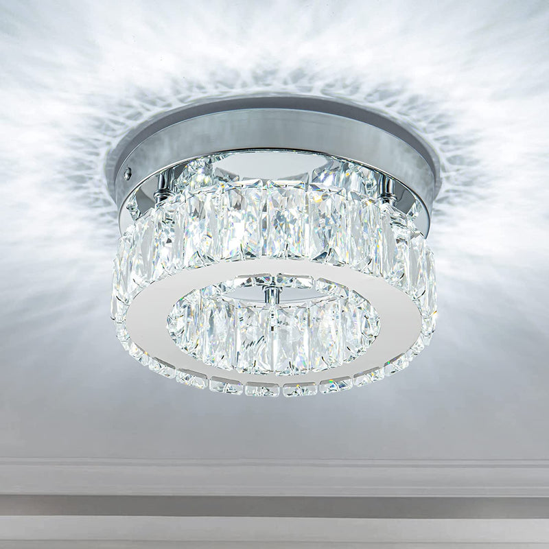 Mini Modern Crystal Chandeliers Flush Mount Ceiling Light Fixture LED Mini Chandeliers with Crystals Hallway Light Bedroom Chandelier for Bathroom Kitchen Office Home & Garden > Lighting > Lighting Fixtures > Chandeliers HomLaiting Round-cool white  