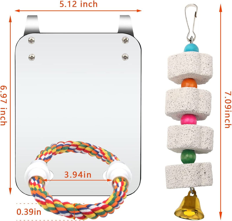 Catcan Bird Cage Mirror, Bird Mirror with Perch Rope for Cage Cockatiels Cotton Rope Standing Bar Parrot Mirror with Parrot Molar Toy Pendant Animals & Pet Supplies > Pet Supplies > Bird Supplies > Bird Toys Catcan   
