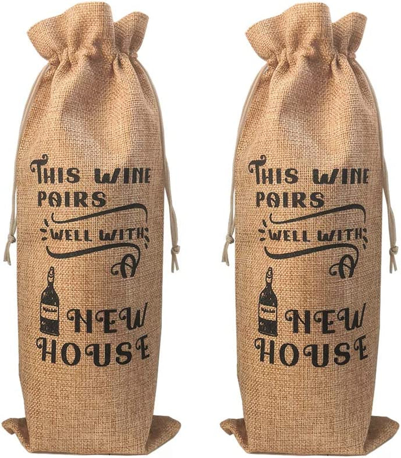 New House Gift Wine Bag, Closing Gifts for Buyers, Closing Gifts Real Estate for Clients, Burlap