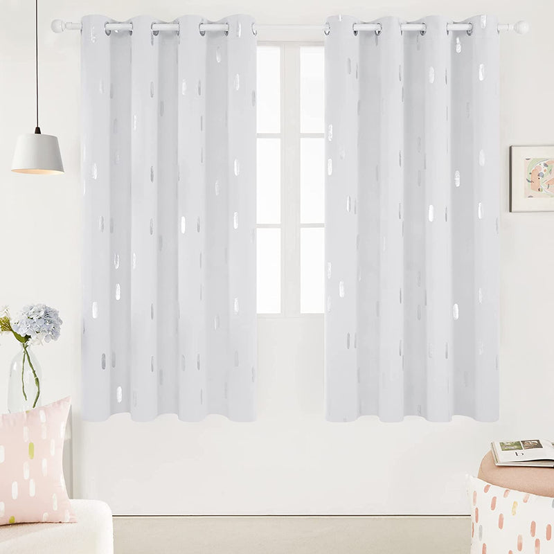 Deconovo Curtains Blue - Blackout Curtains 84 Inch Length 2 Panels, Silver Printed Room Darkening Curtains Grommet, Living Room Thermal Insulated Curtain Drapes, Sliding Door Curtains 52*84 Inch Home & Garden > Decor > Window Treatments > Curtains & Drapes Deconovo Greyish White W52 x L72 Inch 